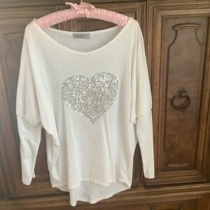 Unisono boatneck long sleeve top, size M,  white.